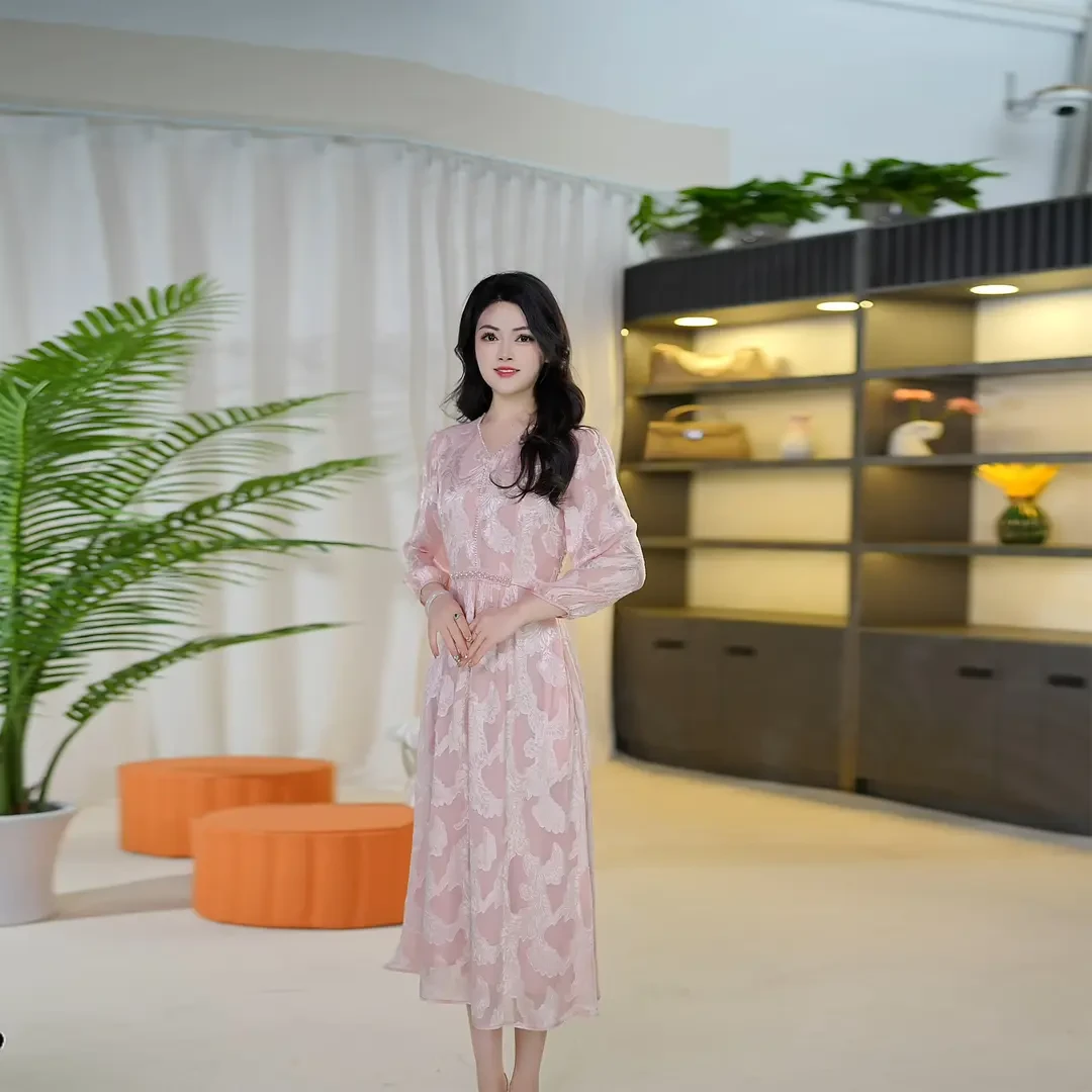<018>2025年春季新款时尚气质优雅连衣裙中式减龄气质连衣裙