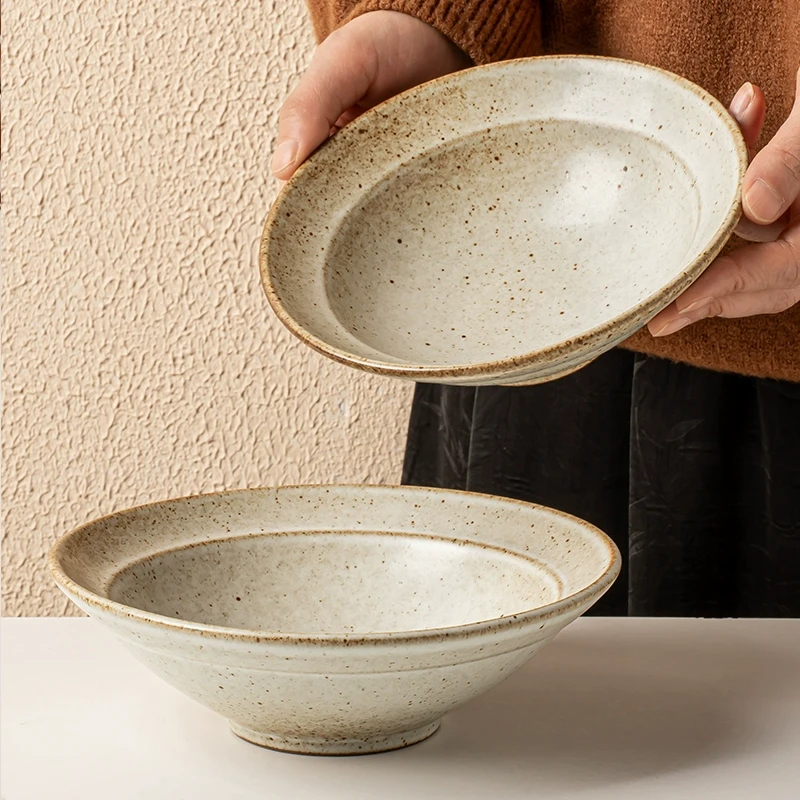 #复古味道#手作粗陶芝麻釉草帽碗餐馆日式菜碗做旧斗笠土碗微瑕
