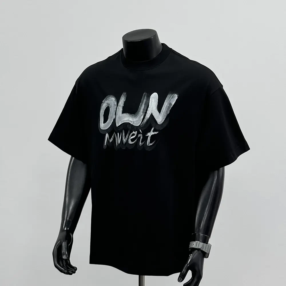 2025年夏季新款美式潮牌T恤短袖重影字母纯棉小领口百搭短袖T1434