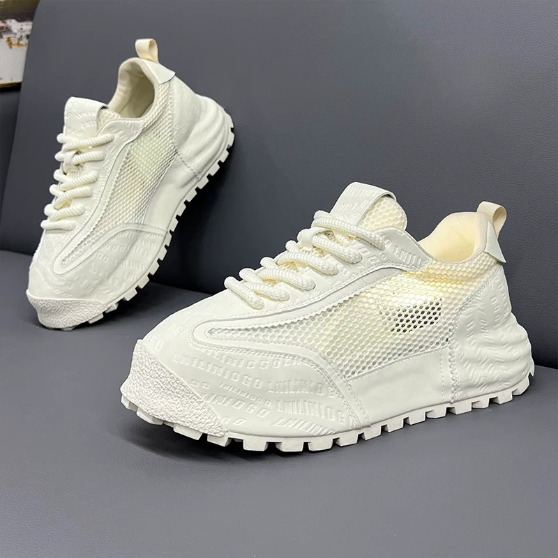 男鞋欧洲站2025夏季透气网面老爹鞋轻奢高端增高厚底小白鞋男鞋子