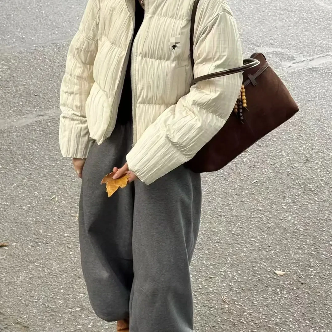 肌理感刺绣立领韩版短款加厚保暖白鸭绒女冬季新款外套124-25