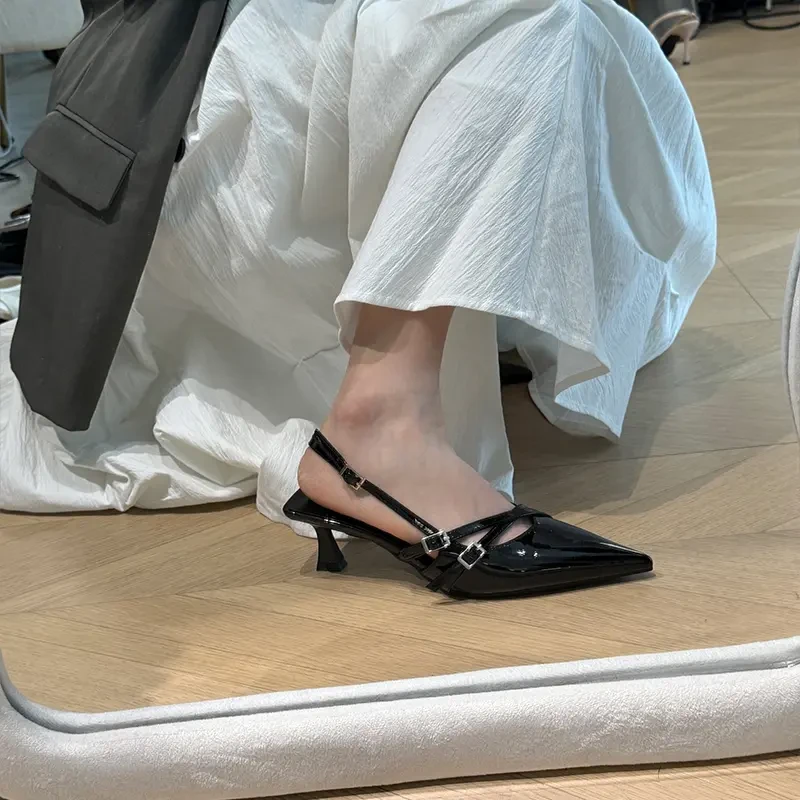 法式一字带包头凉鞋尖头细跟高跟鞋女2025年春夏季新款季气质单鞋