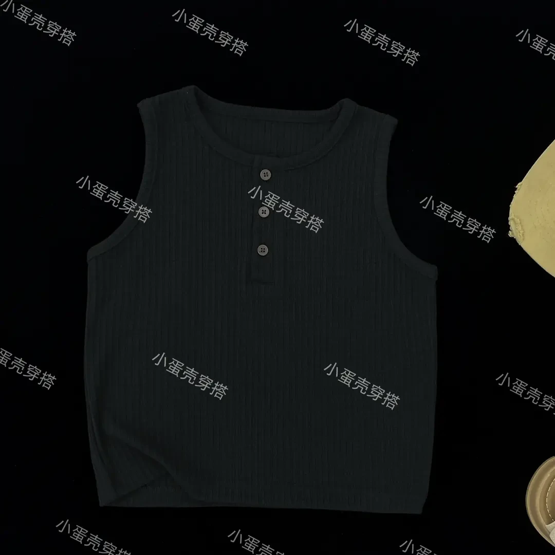 【小蛋壳】儿童夏季新款韩版百搭透气复古宽松简约纯色无袖背心