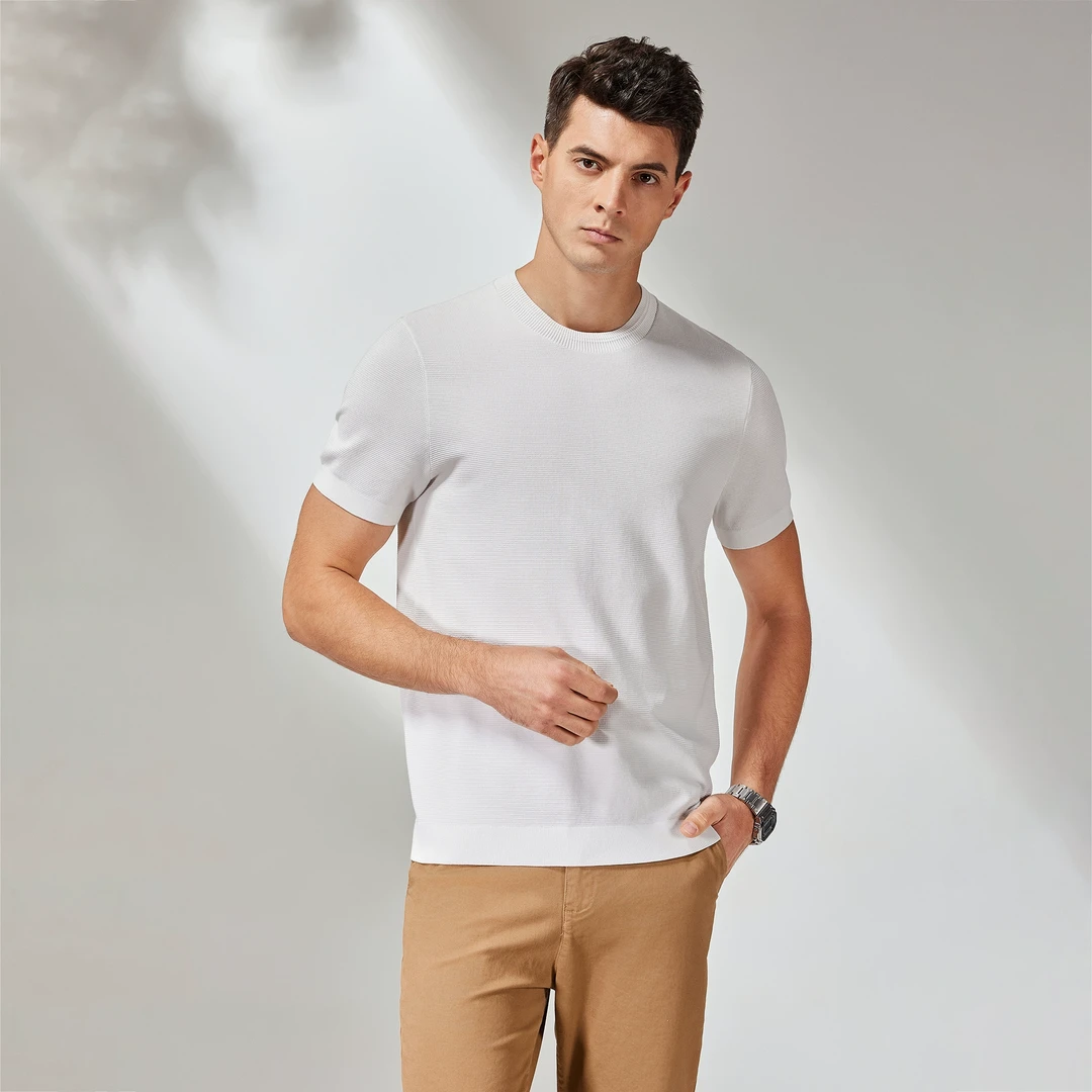 高端针织T恤短袖圆领打底衫男秋冬季内搭2025春夏新款百搭款冰丝