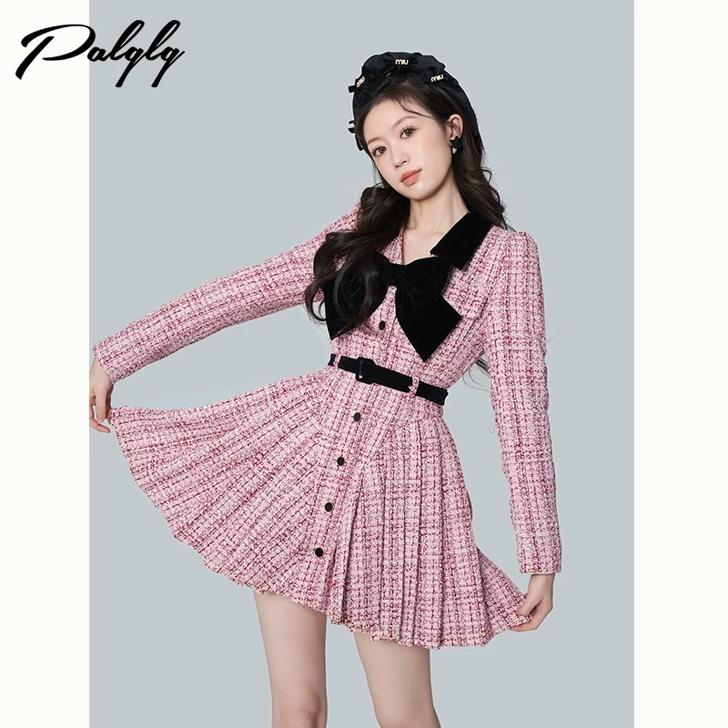 【小呆鸟专享】 蝴蝶结连衣裙女装粉色小香风加厚短裙-24PWA40058