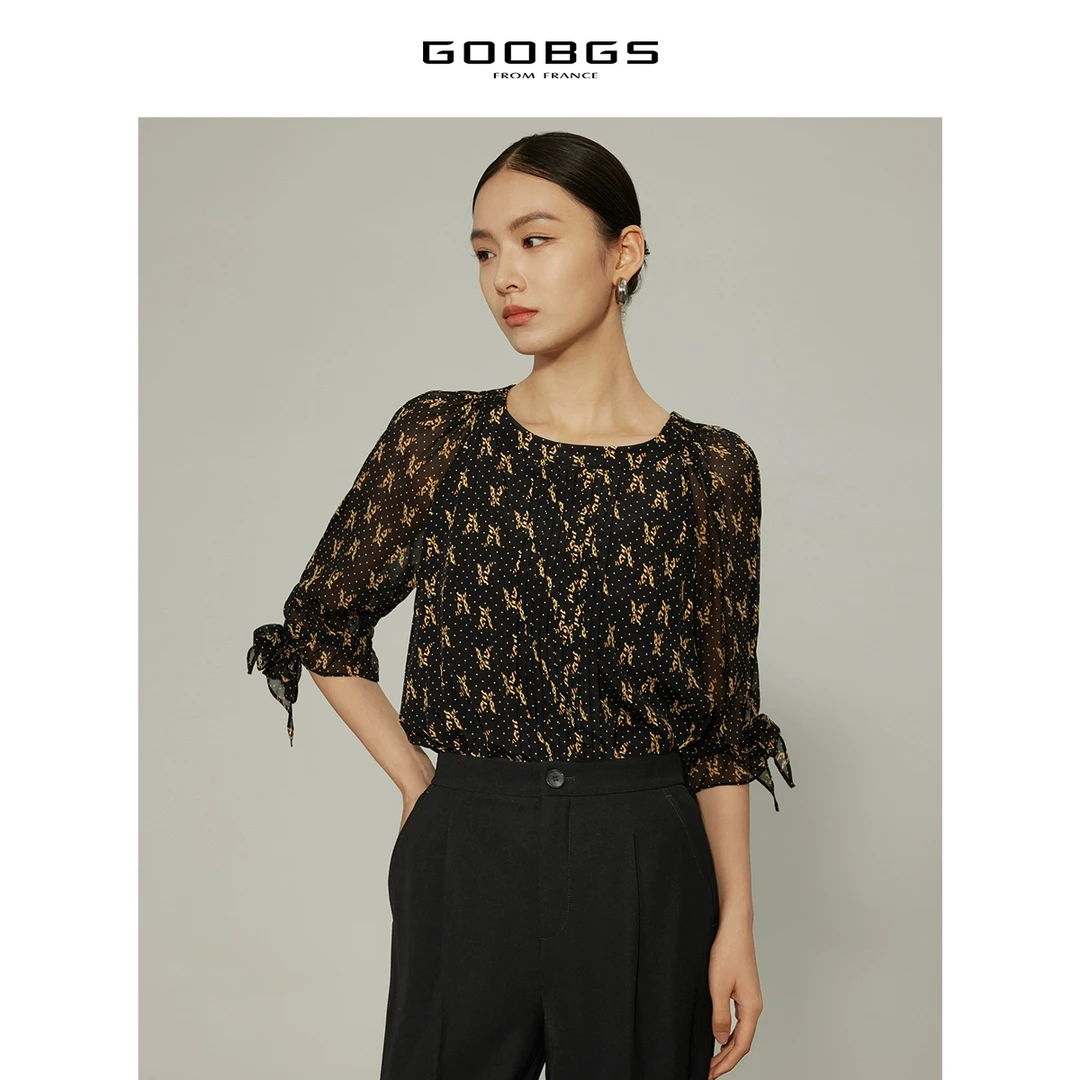【谷邦L+】谷邦GOOBGS 桑蚕丝蝴蝶花满印薄纱衬衫 G2315809