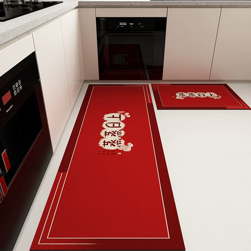 蒸蒸日上地垫硅藻泥垫子喜庆红吸水防滑防摔脚垫结婚乔迁厨房地毯