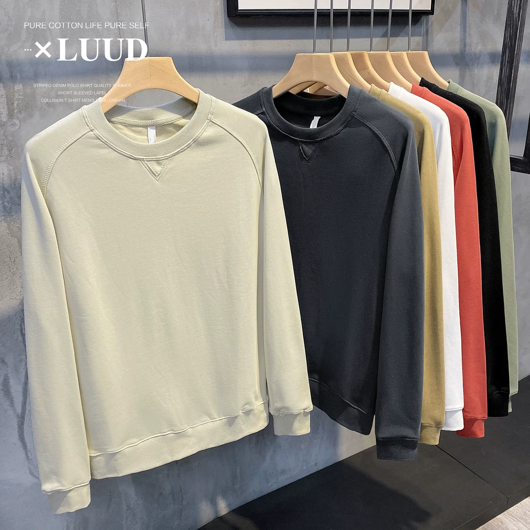 【BJ】圆领百搭卫衣男士韩版文艺反车线长袖套头无帽上衣