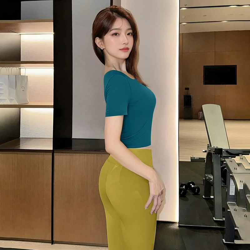 瑜伽服套装女2025新款高级感秋冬美背短袖普拉提运动健身训练上衣