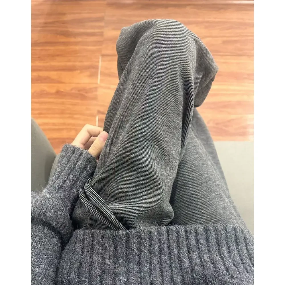 冬季加绒男士轻奢松弛感深灰色糯米裤子男直筒阔腿慵懒风针织卫裤