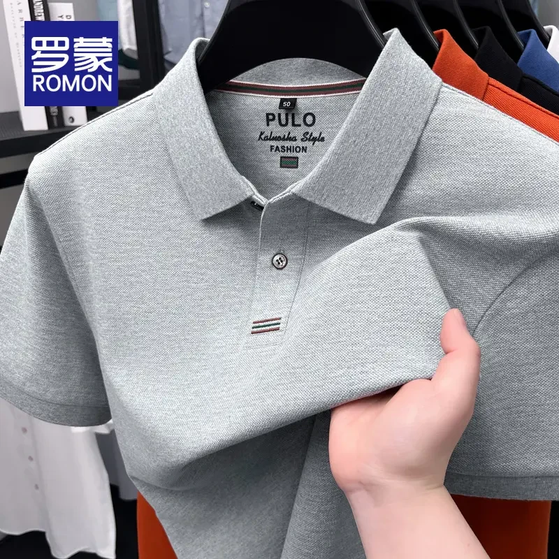 罗蒙夏季透气polo衫男士纯棉短袖男款中青年男装翻领体恤衫上衣男