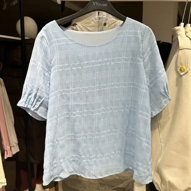 【VV FUSHI】 C22042075清新淡雅宽松版型短袖时尚简约圆领设计