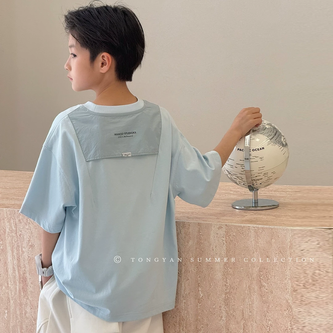 男童短袖T恤夏装新款中大童韩版时尚五分袖时尚儿童薄款上衣62073