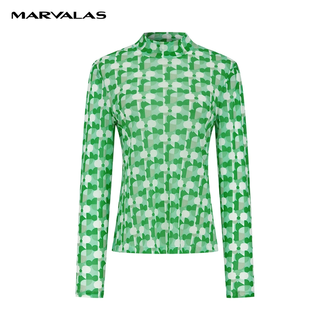 【曼德诗】撞色小衫春装新款圆领修身时尚印花套头衫M314308038