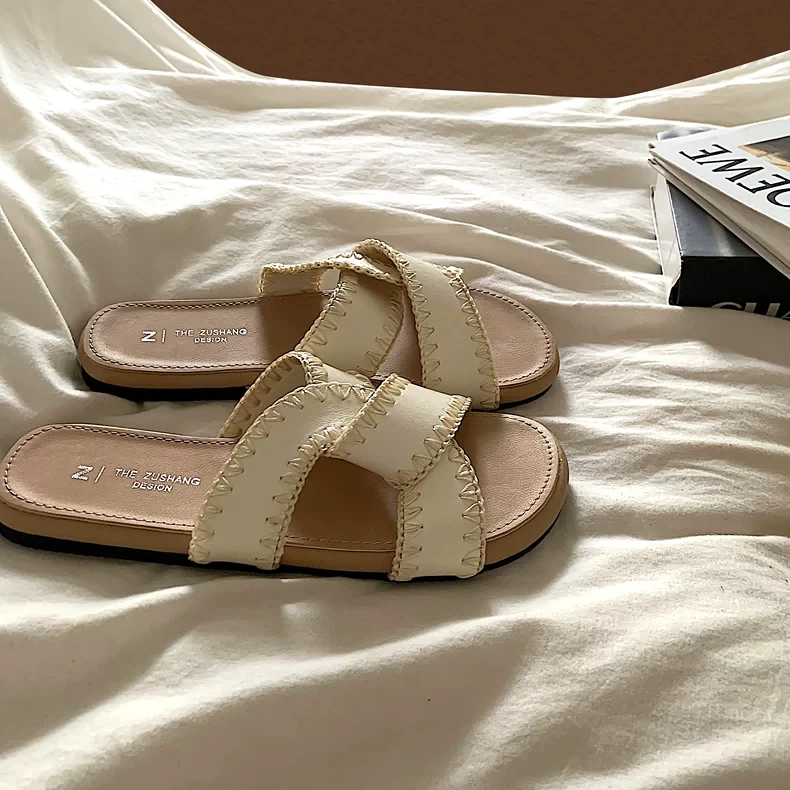 落日黄昏~ins温柔晚晚风一字拖女夏外穿ins复古懒人沙滩凉拖鞋潮