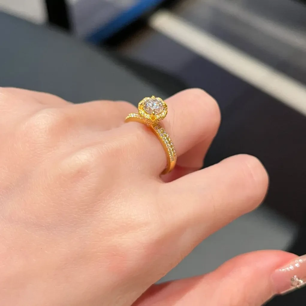 铜合金戒指 国潮金色手捧花戒指女高颜值简约饰品高级感小众指环