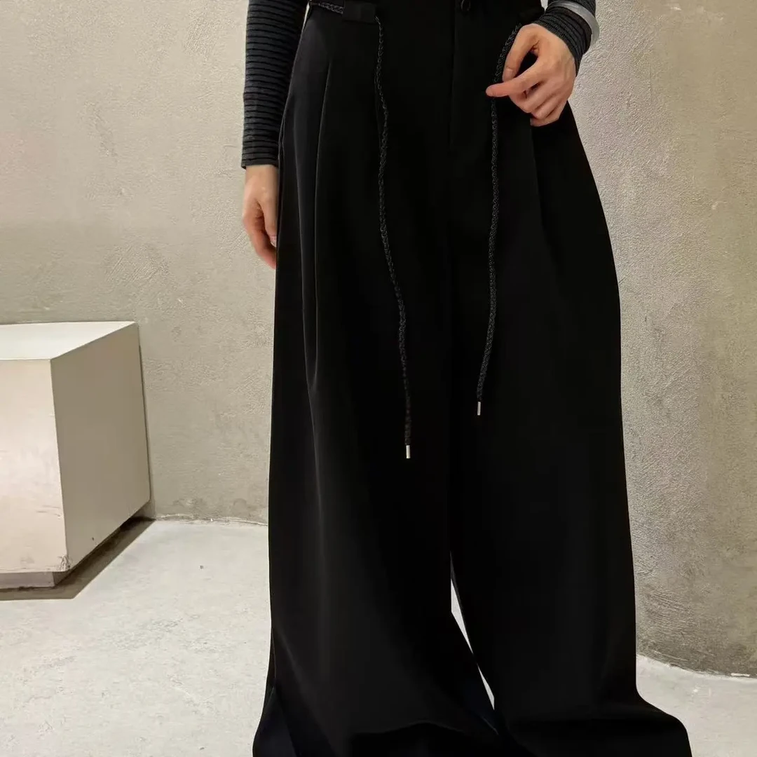 早秋新款韩系百搭高腰显瘦休闲阔腿拖地女裤