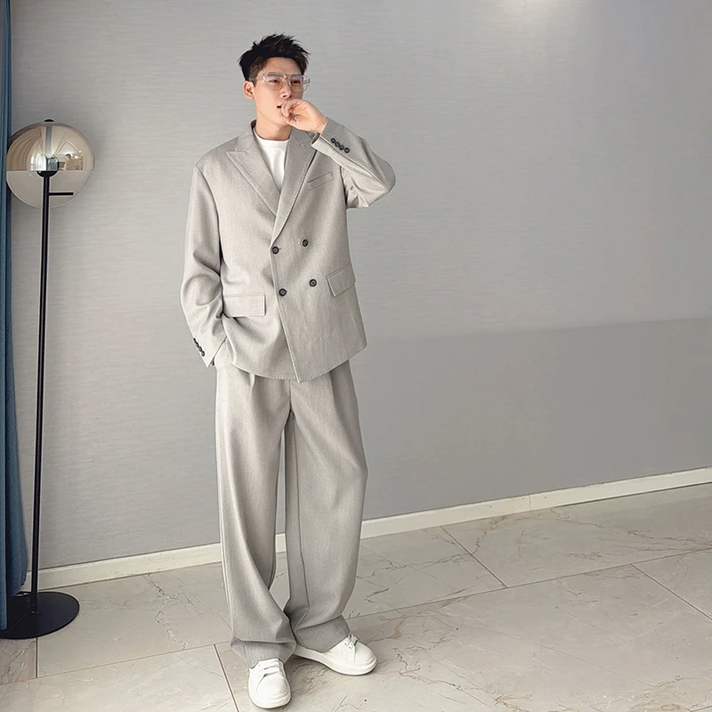 朱渣渣双排扣西装套装男高级感春秋季韩版订婚休闲西服宽松外套潮