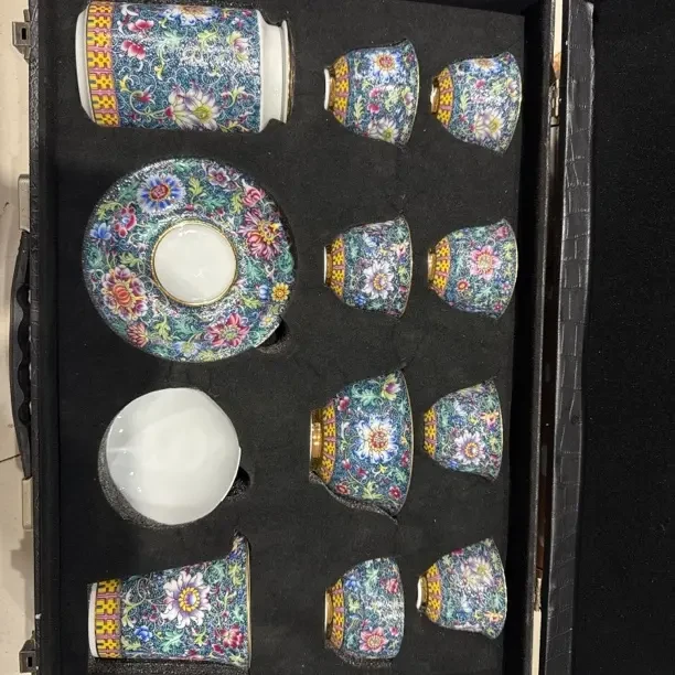 珐琅彩汝窑花开盛世五言六器茶具带精美礼盒