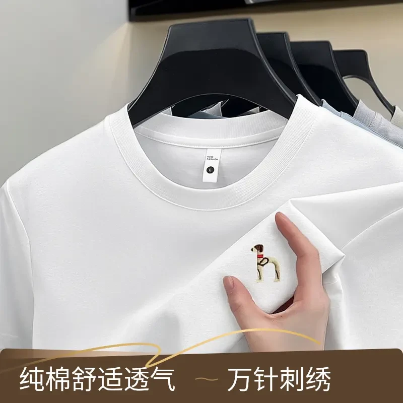 【专卖店发货休闲清仓轻奢男士短袖T恤夏季100%纯棉刺绣上衣】