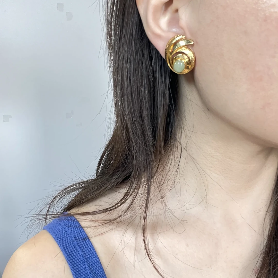 铜合金铅玻璃耳饰 金色法式女耳环耳圈复古设计感时尚欧美