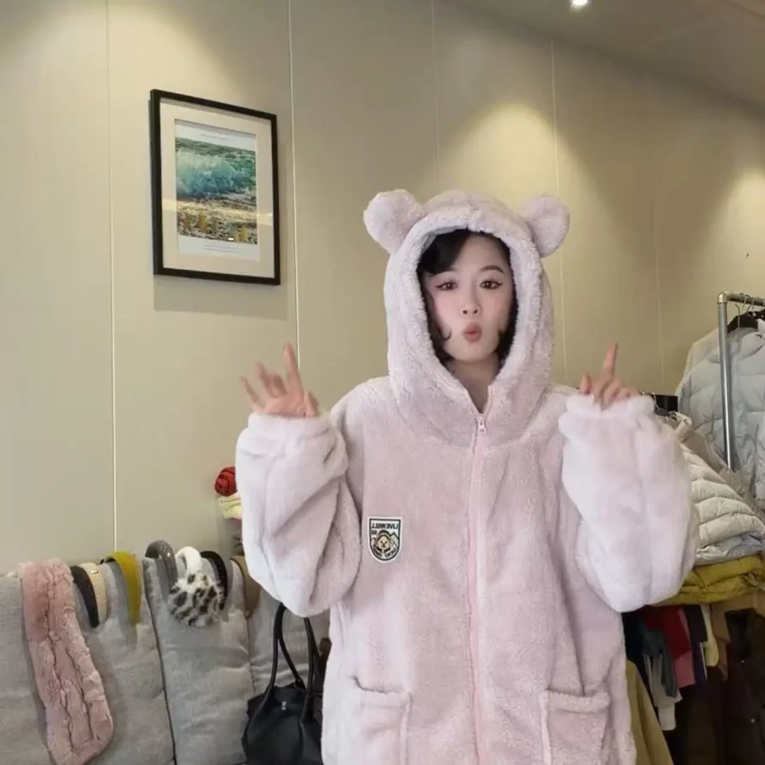 冬季加绒长袖连帽保暖可外穿家居服