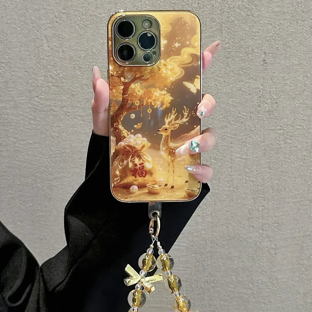 福禄金钱树适用苹果vivo华为oppo小米iPhone17电镀玻璃防摔手机壳