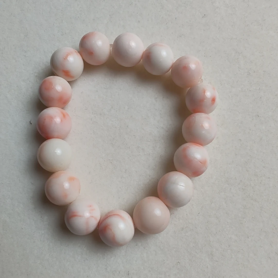 天然珊瑚粉红圆珠手串12