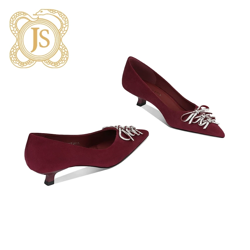 已开价，1220D52517Z优雅红色小单鞋尖头浅口甜系蝴蝶结女鞋软底