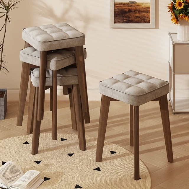 实木凳子家用可叠放出租房用现代简约网红餐厅加厚款实用餐桌椅子