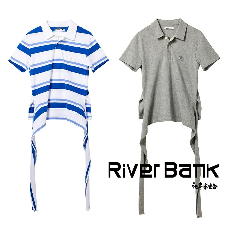 河岸家买手店设计师OPEN YY系带POLO领短袖T恤女25早春