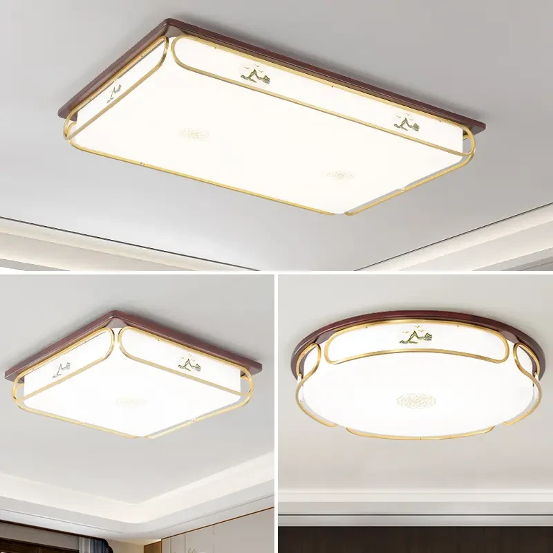 新中式简约大气阳台实木客厅灯餐厅灯卧室灯全屋吸顶灯具家用圆形