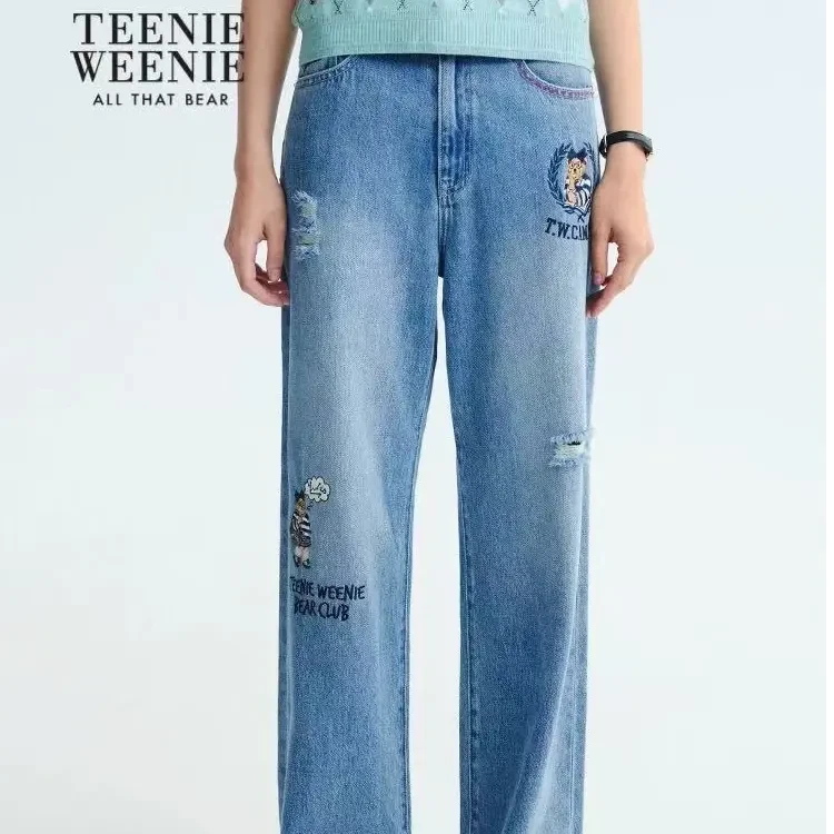 Teenie Weenie破洞牛仔风牛仔裤印花薄款压皱长裤夏季TTTJ253802P