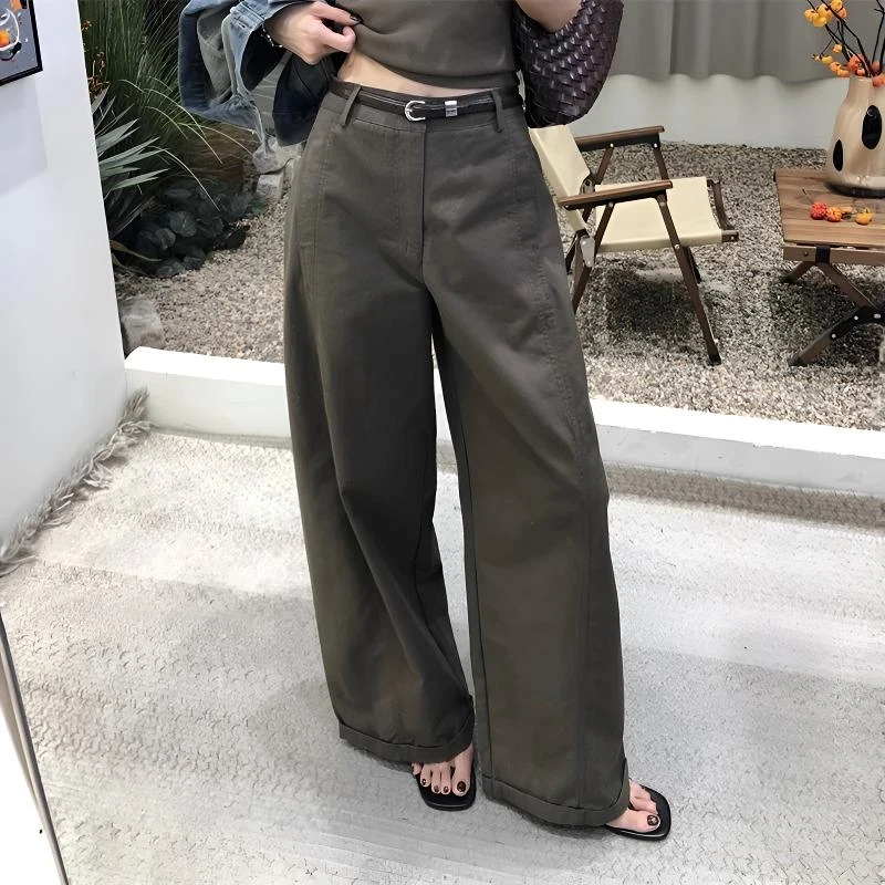 悬'Hang'斜纹肌理挺括工装长裤复古宽松阔腿裤夏秋季新款休闲裤女