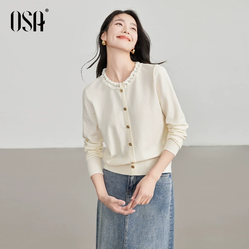【小费班长专享】欧莎小香风针织衫春季新款钉珠圆领针织S125A16040