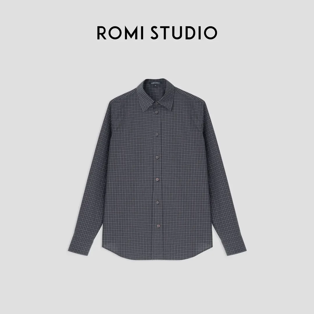 ROMI STUDIO“简约知识分子”100%新疆棉复古宽松格纹衬衣 23AWT734