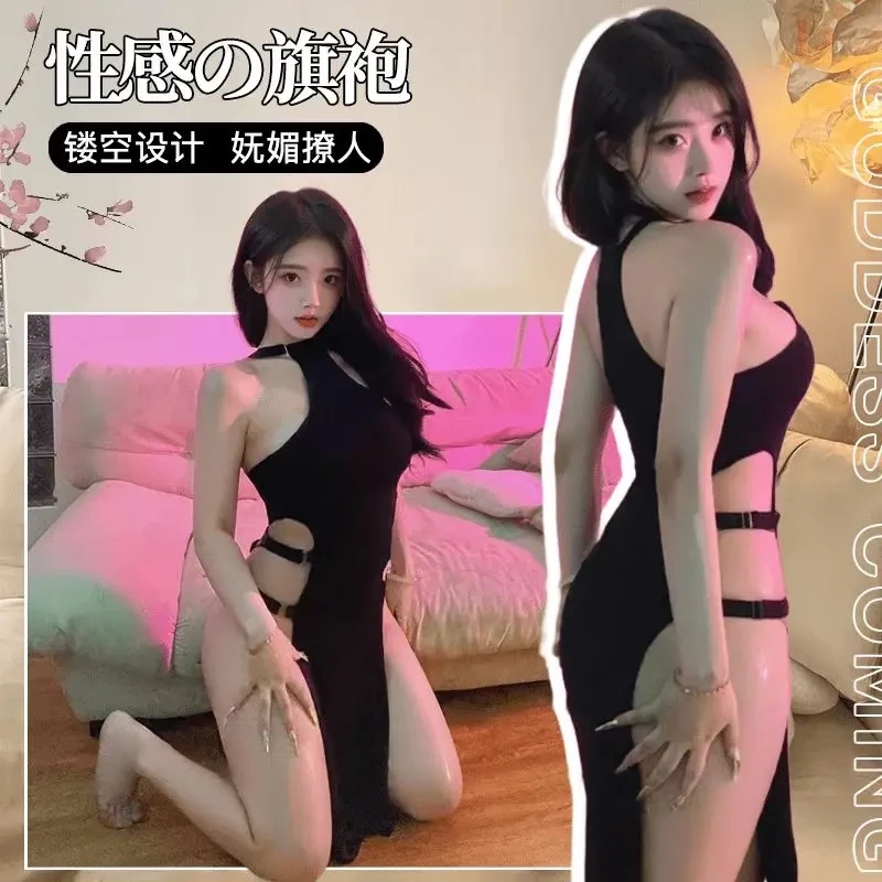 【纯纯欲动】肚兜低胸显瘦性感黑性感纯欲风漏腰睡裙修身