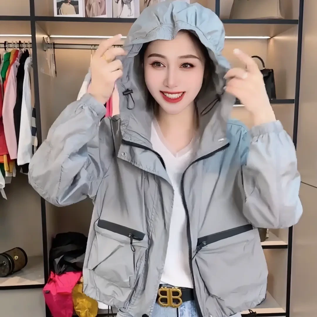 夏季休闲透气防紫外线防晒外套女休闲小个子宽松连帽时尚薄防晒衣