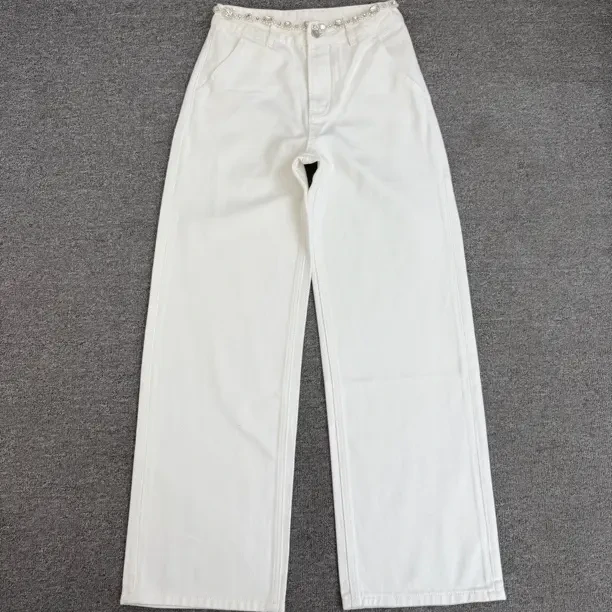 新款高腰百搭显瘦直筒牛仔阔腿裤白牛58130