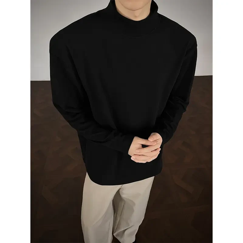 半高领德绒打底衫重磅长袖t恤男款秋冬保暖美式潮牌宽松内搭上衣