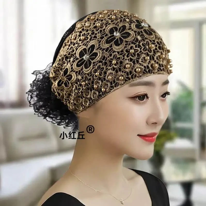 四季款薄款包头帽遮白发帽蕾丝帽时尚居家小帽骑车防风帽光头帽女