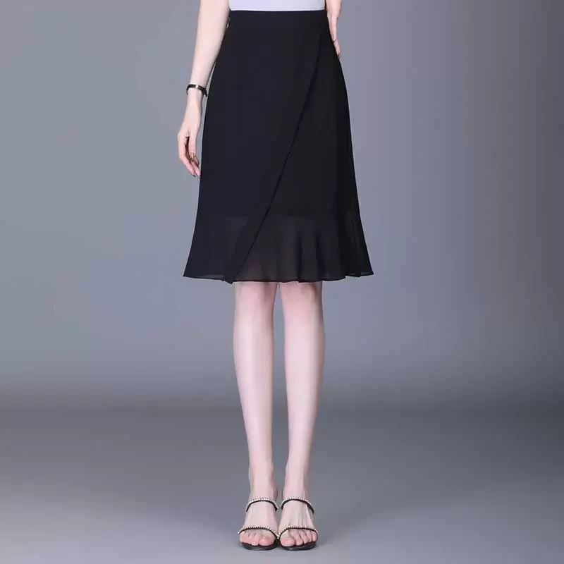 2025新款雪纺半身裙女夏季高腰显瘦包臀裙中长款气质a字鱼尾裙子