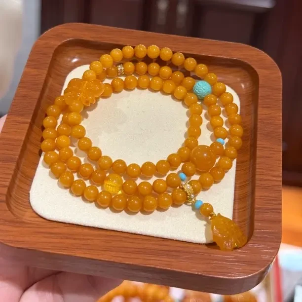 俄料帝王黄鸡油黄3圈手串锁骨福利小精品石膏蜡298