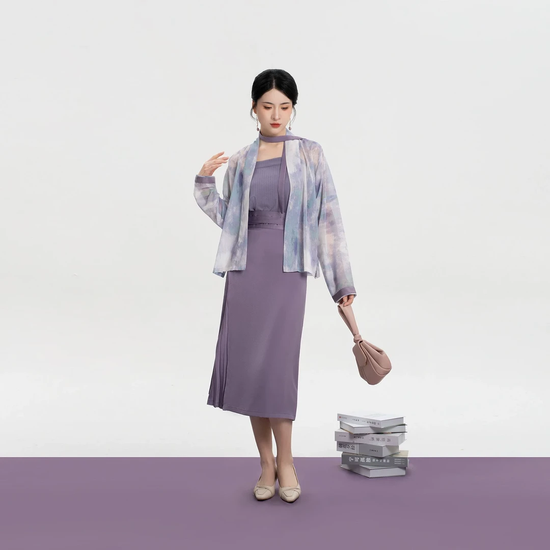 织造司[赴朝暮]原创宋制汉服女雪纺飞机袖百搭宋抹七分一片式旋裙