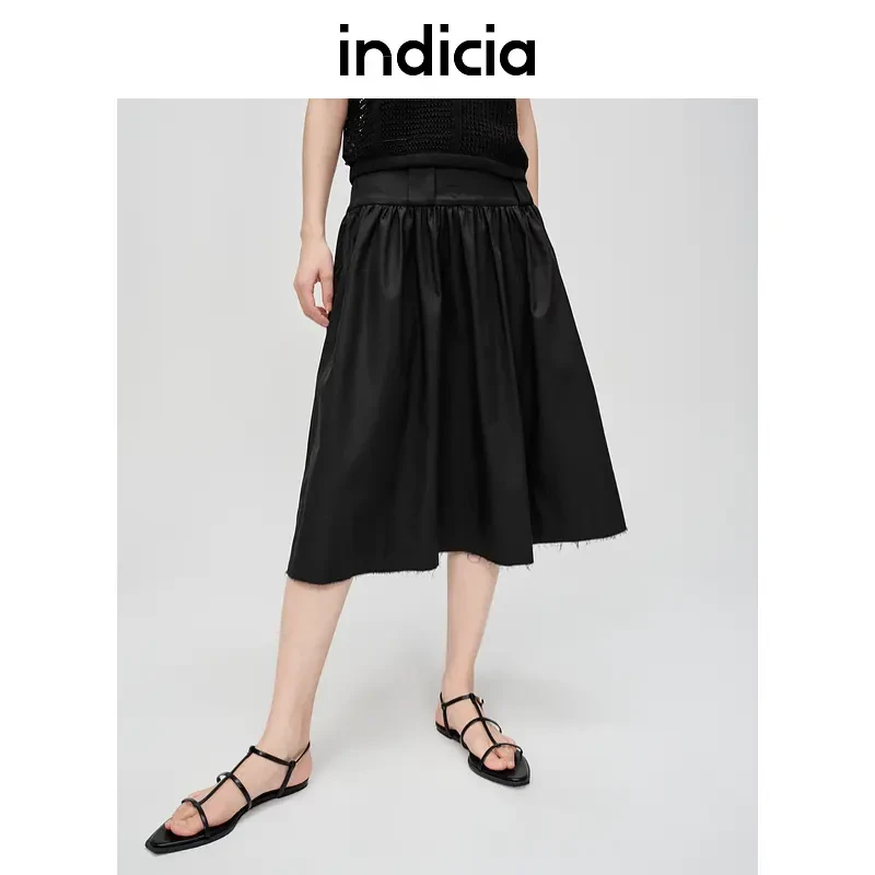 indicia标记商场夏新款黑色a字棉显瘦半身裙短裙6B405QZ261F