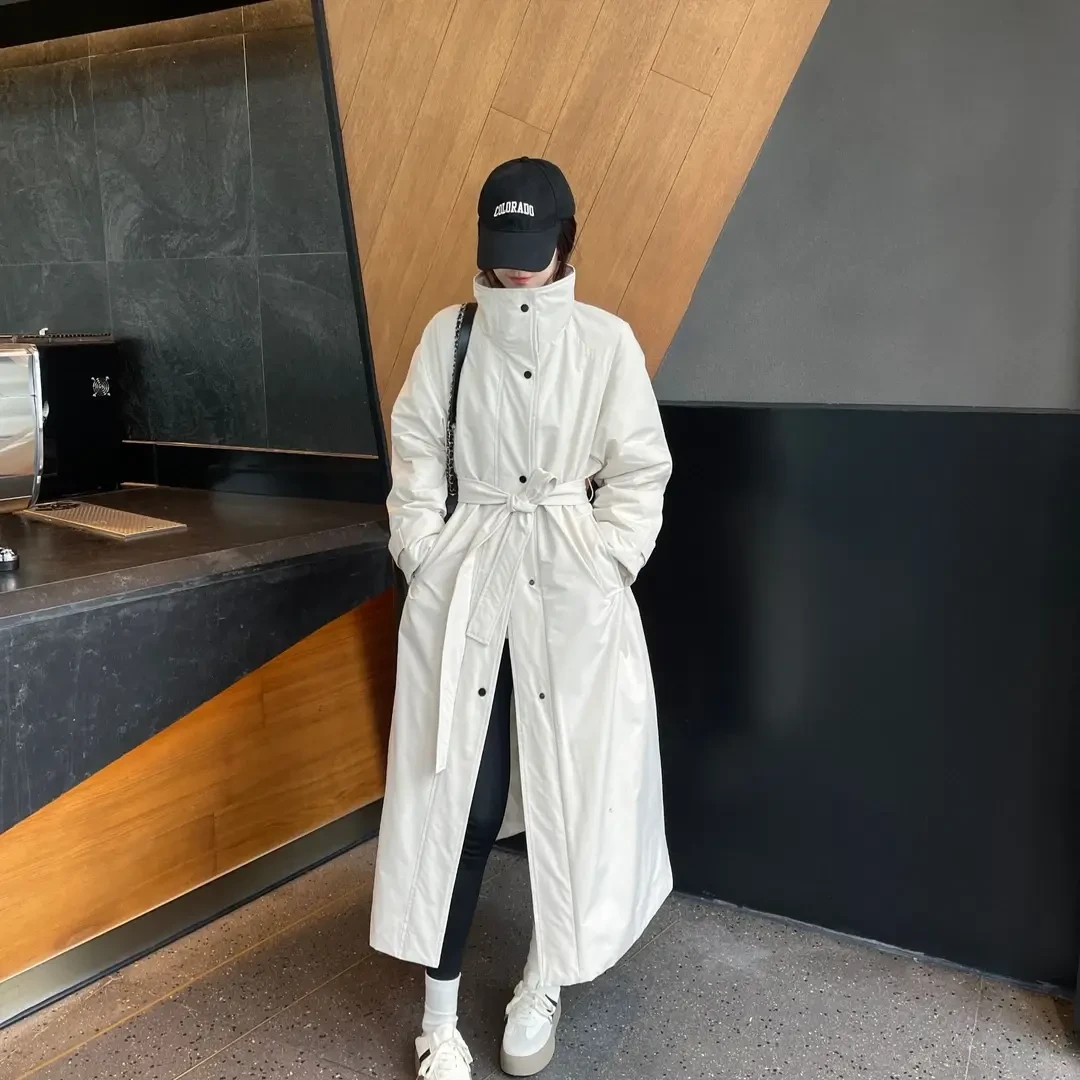 冬季新款白色棉服外套修身显瘦高级长款宽松风衣大衣外套女10099