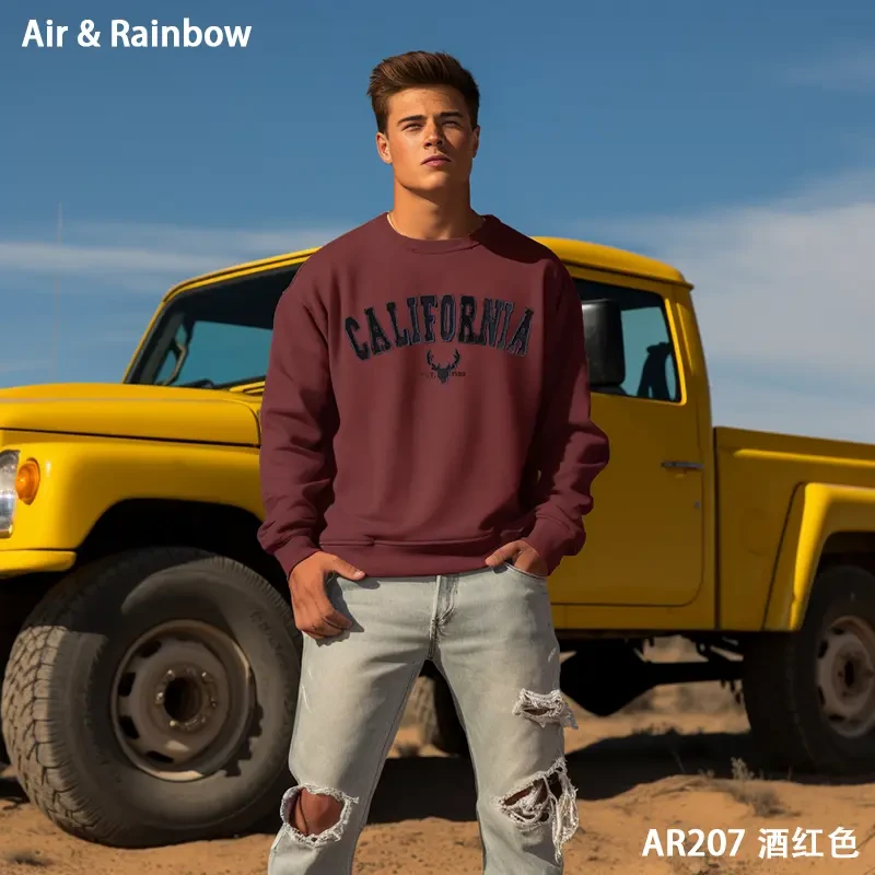 【复古贴布棉】高品质休闲秋季百搭男上衣圆领棉毛圈卫衣男士长袖