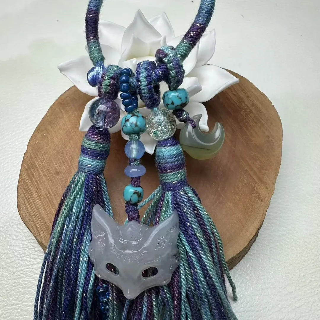 新中式岫玉狐狸面车挂 包挂 钥匙扣