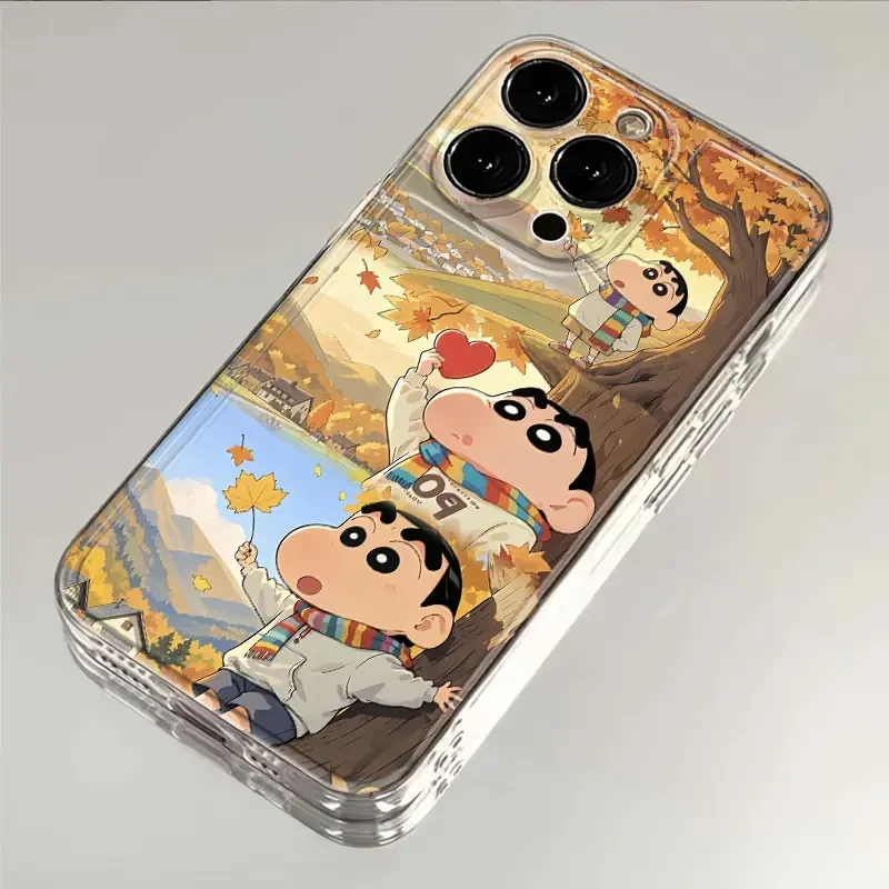 秋冬落叶小新适用于苹果16Pro手机壳趣味iPhone13Promax透明15/14