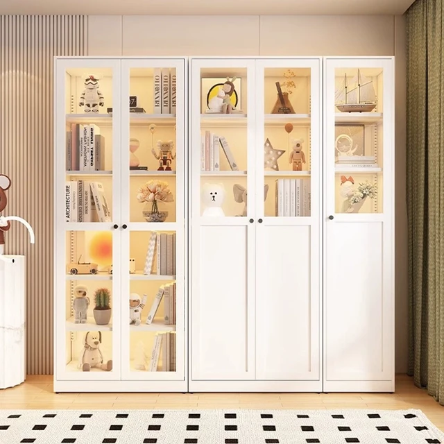 钢制书柜现代简约家用玻璃展示柜书房书架客厅落地铁艺收纳置物柜